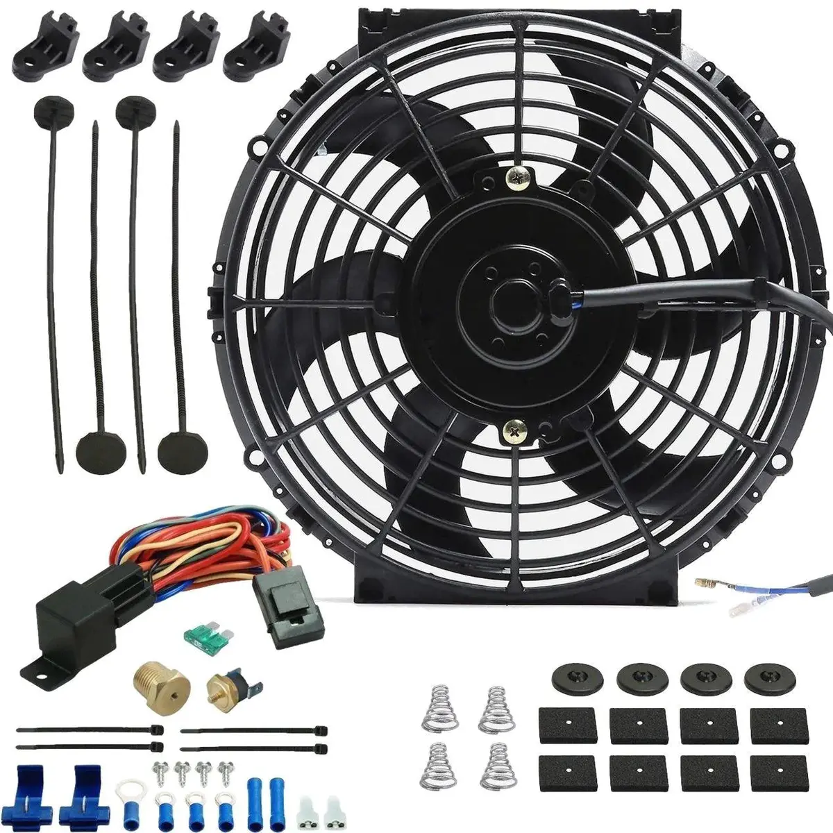 10-11 Inch 130W Motor Electric Radiator Fan 12 Volt Npt Thermostat Switch Kit 1