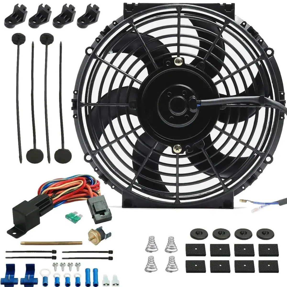 10-11 Inch 130W Electric Cooling Fan Push-In Radiator Fin Probe Switch Kit 1