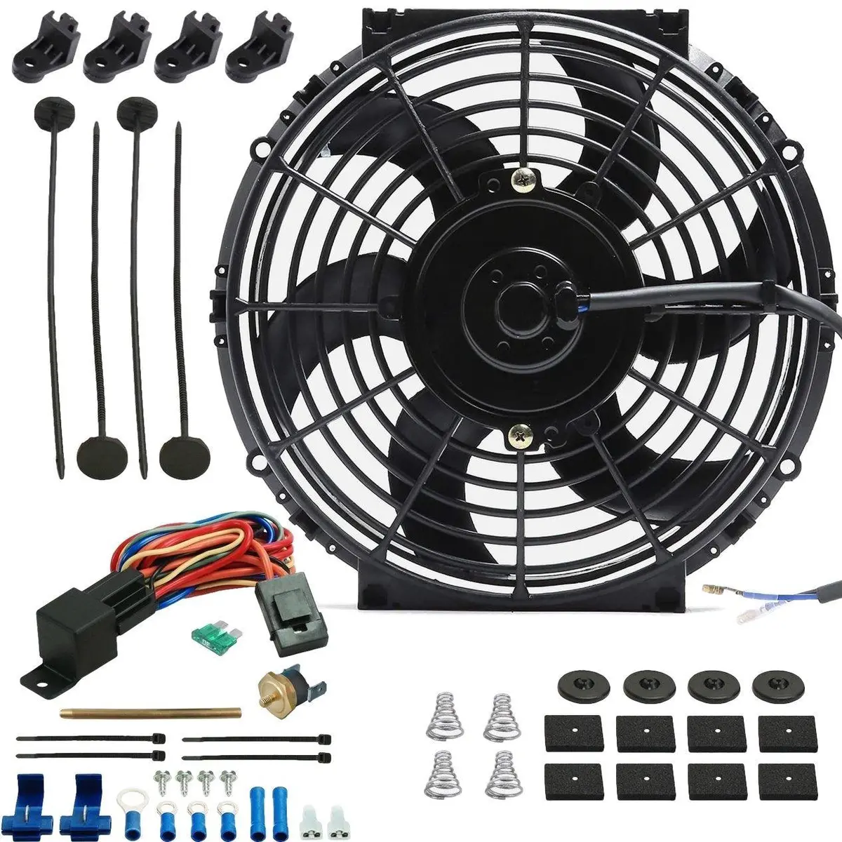 10-11 Inch 90W Electric Radiator Fan Push-In Fin Probe Switch Wire Kit 1