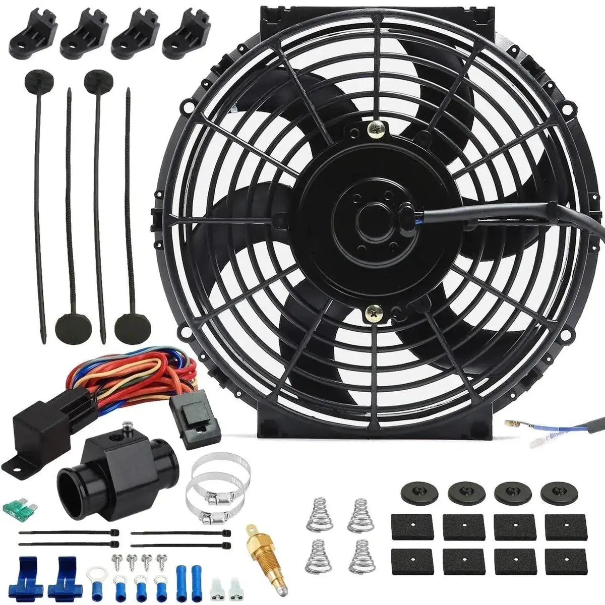 10-11 Inch 130W Electric Fan Radiator In-Hose Adapter Grounding Switch Kit 1
