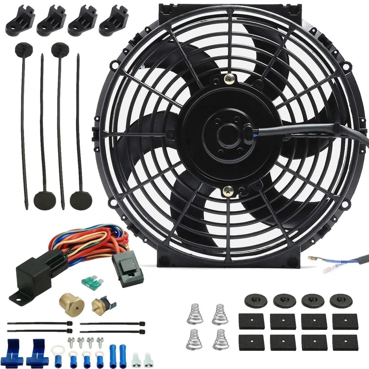 10-11 Inch 90W Motor Electric Radiator Cooling Fan Thermostat Switch Kit 1