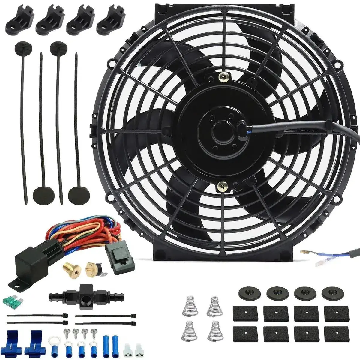 10-11 Inch 130W Electric Radiator Cooling Fan In-Hose Temperature Switch Kit 1