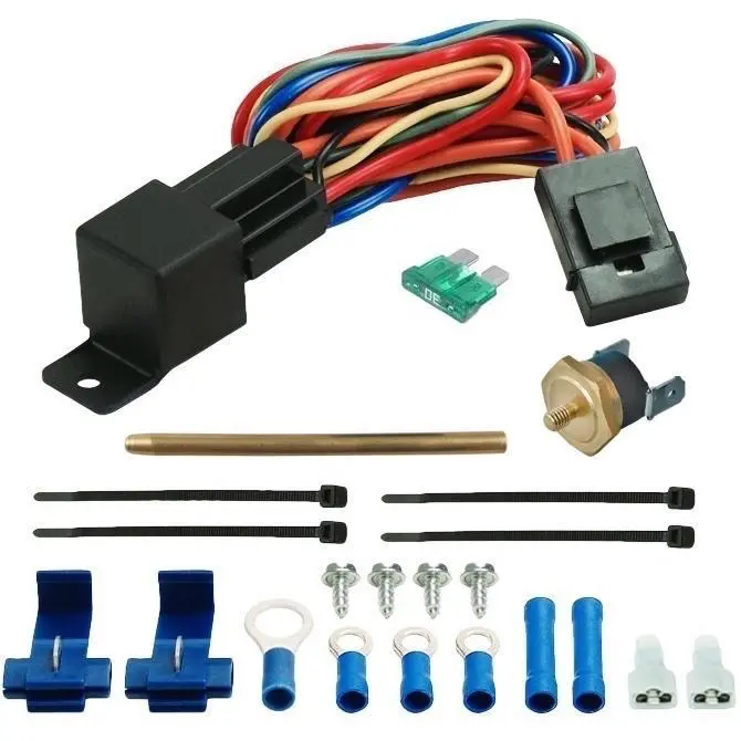 10-11 Inch 90W Electric Radiator Fan Push-In Fin Probe Switch Wire Kit 2
