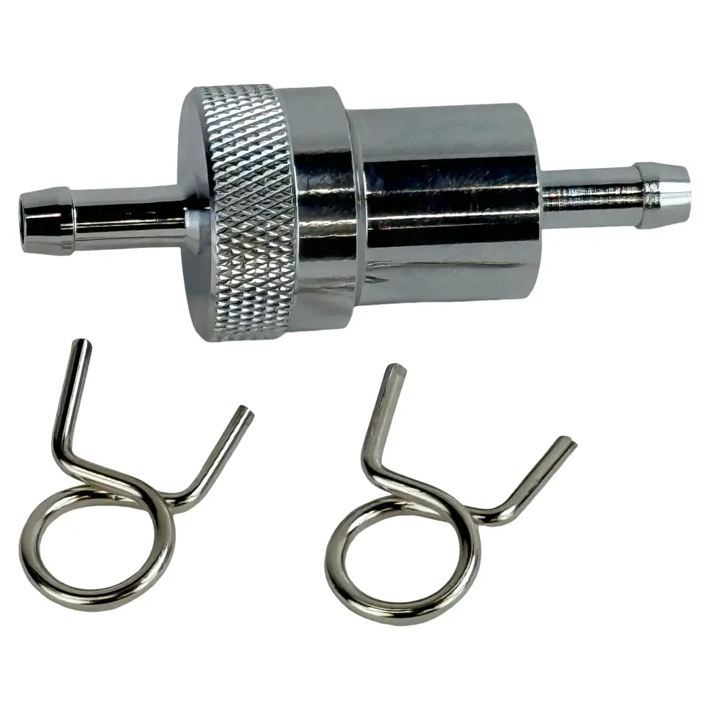 Moto Iron 1/4" Chrome High Performance Mini Fuel Filter 1