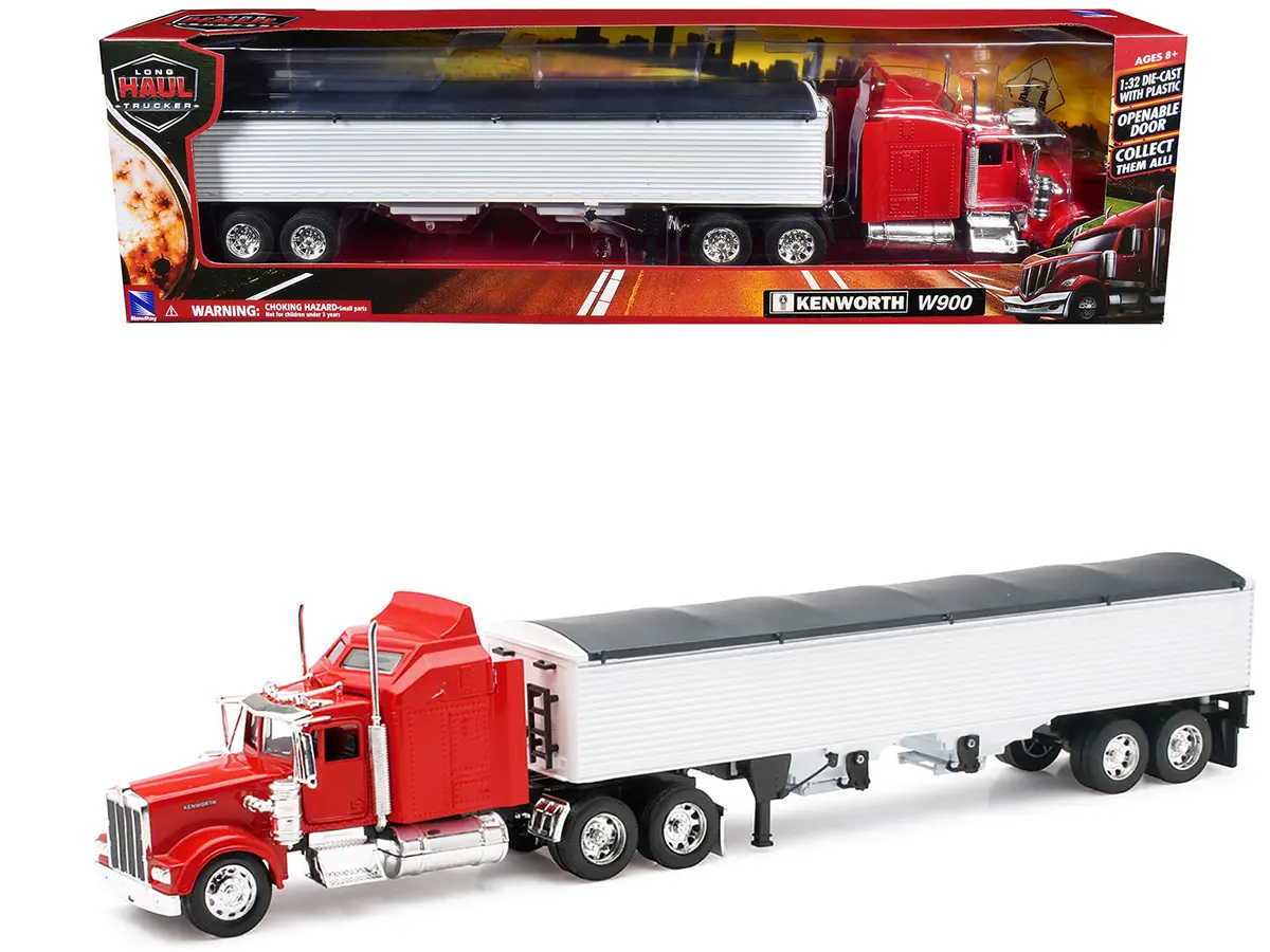 Kenworth W900 Grain Truck Red And White "Long Haul Truckers" Series 1/32 Diecast Model By New Ray 1