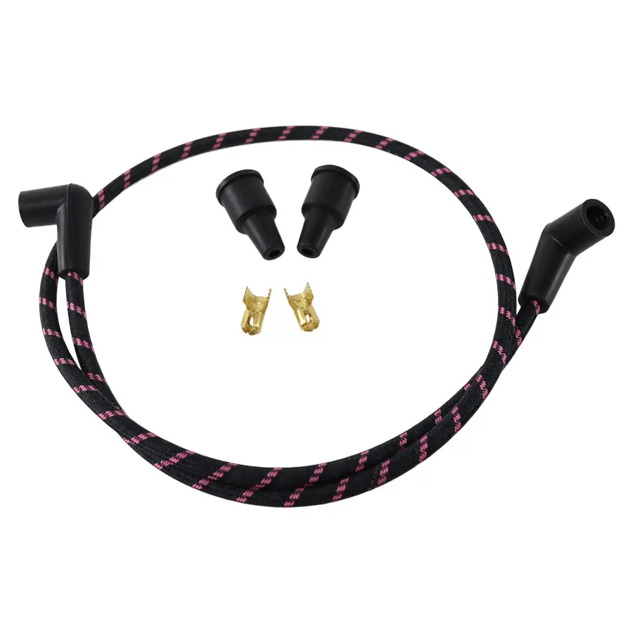 Cloth Braided Spark Plug Wire Kit 7Mm - Black W/Pink Tracer 2