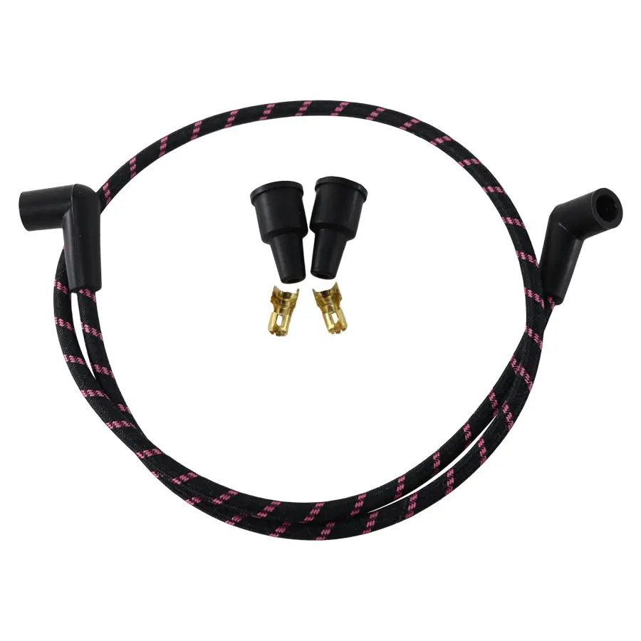 Cloth Braided Spark Plug Wire Kit 7Mm - Black W/Pink Tracer 1