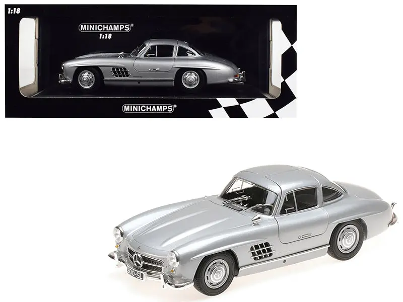 1955 Mercedes Benz 300 Sl (W198) Silver Limited Edition To 600 Pieces Worldwide 1/18 Diecast Model Car By Minichamps 1