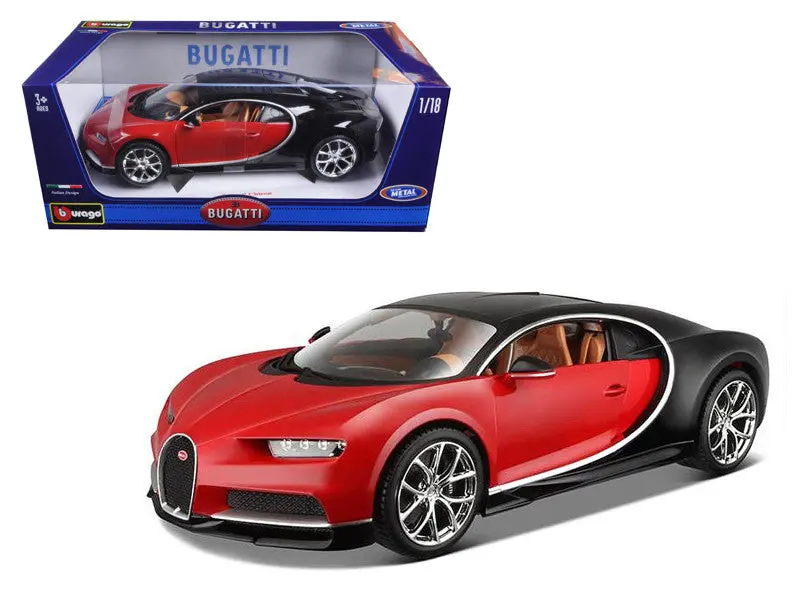 2016 Bugatti Chiron Red With Black 1/18 Diecast Model Car By Bburago 1