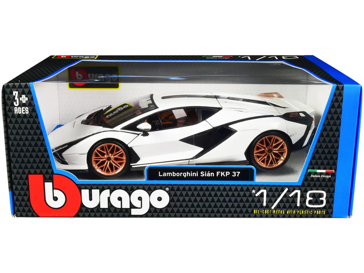 Lamborghini Sian Fkp 37 White With Copper Wheels 1/18 Diecast Model Car By Bburago 1