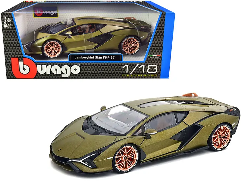 Lamborghini Sian Fkp 37 Green Metallic With Copper Wheels 1/18 Diecast Model Car By Bburago 1