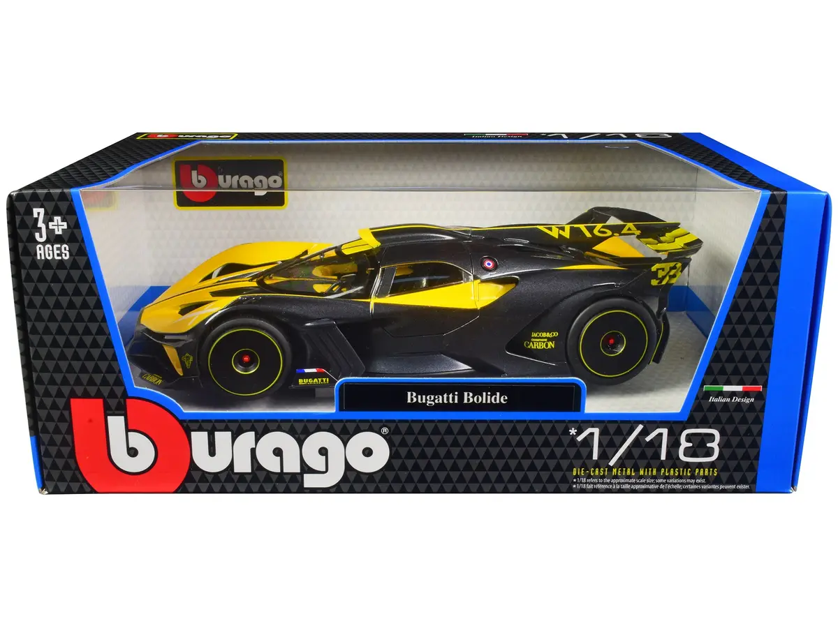 Bugatti Bolide Yellow And Carbon Gray 1/18 Diecast Model Car By Bburago 1