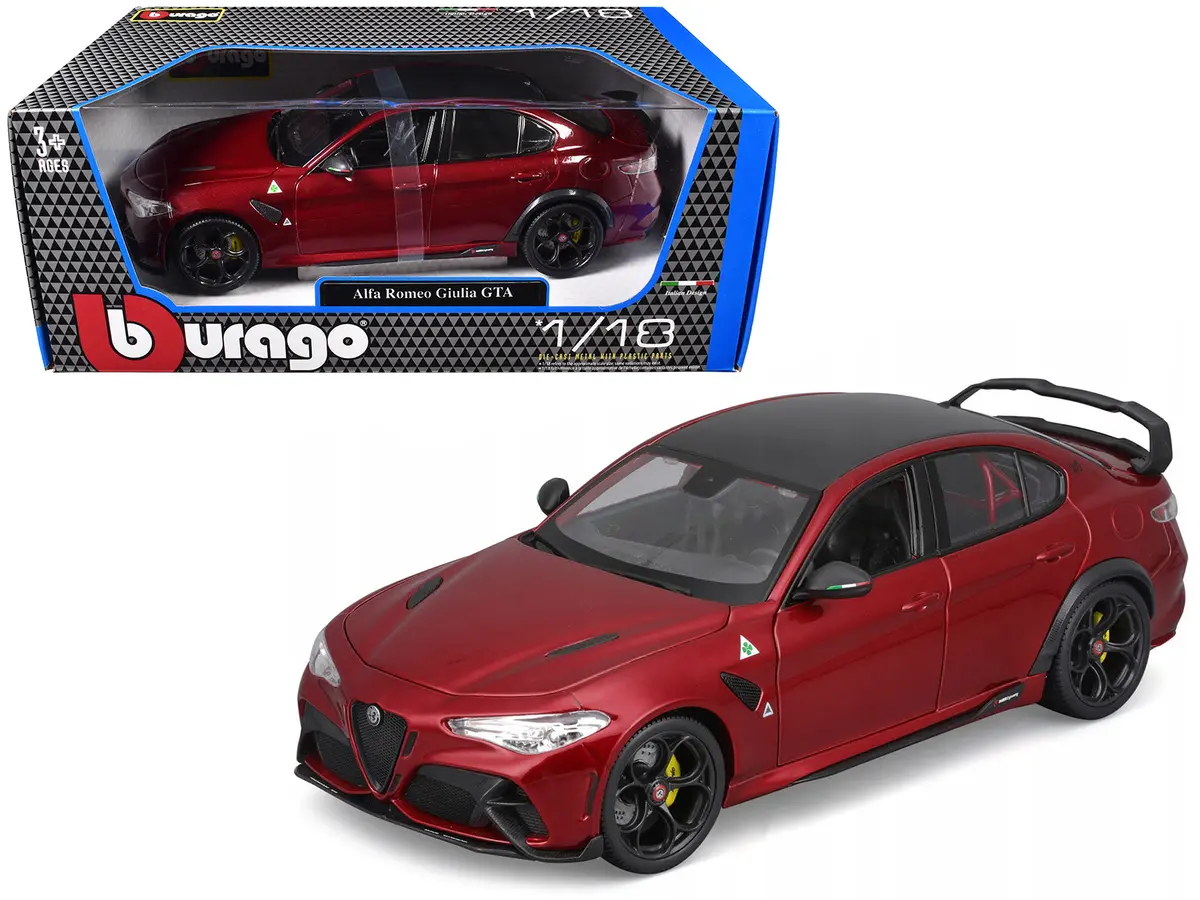 Alfa Romeo Giulia Gta Red Metallic With Carbon Top 1/18 Diecast Model Car By Bburago 1