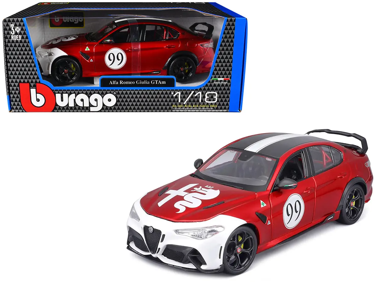 Alfa Romeo Giulia Gtam #99 Red Metallic With Black Top And White Graphics 1/18 Diecast Model Car By Bburago 1