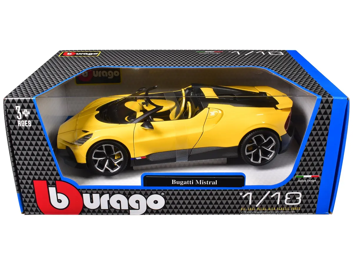 Bugatti Mistral Yellow With Carbon Accents 1/18 Diecast Model Car By Bburago 1