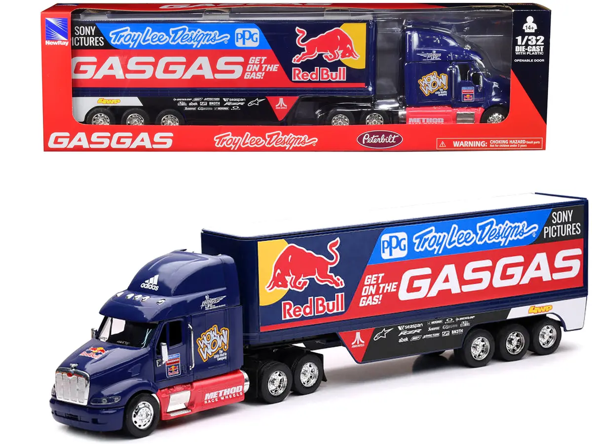 Peterbilt 387 Truck Dark Blue "Red Bull - Troy Lee Designs - Gasgas" 1/32 Diecast Model By New Ray 1
