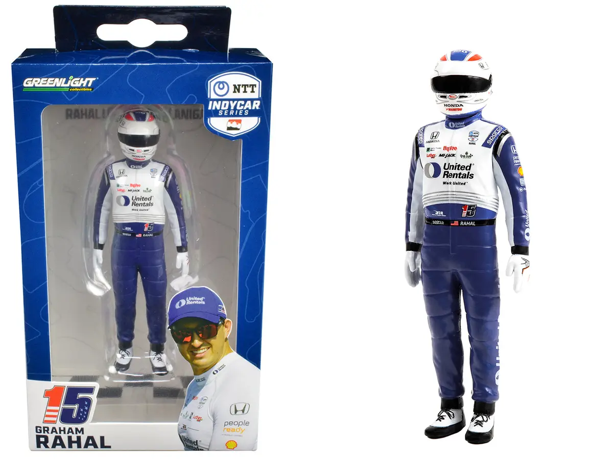 "Ntt Indycar Series" #15 Graham Rahal Driver Figure "United Rentals - Rahal Letterman Lanigan Racing" For 1/18 Scale Models By Greenlight 1