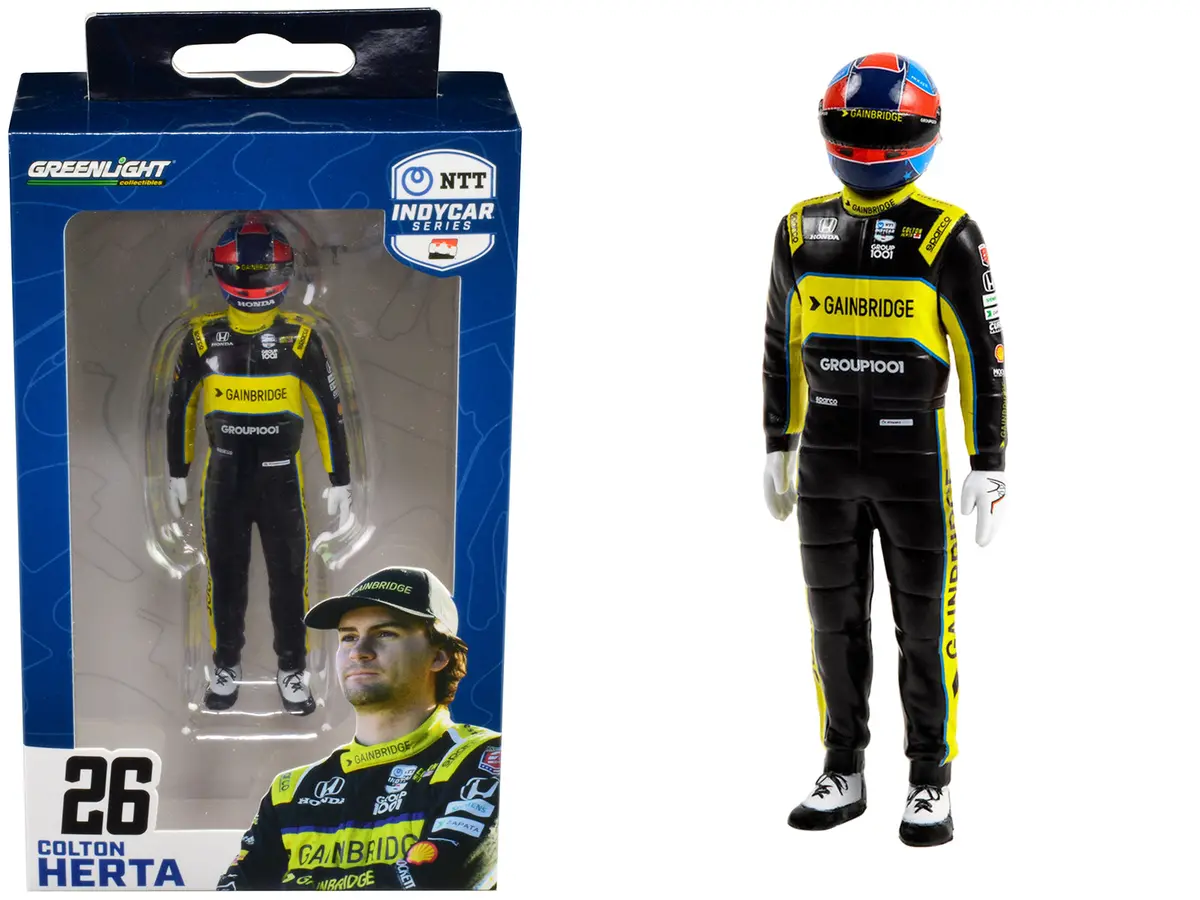 "Ntt Indycar Series" #26 Colton Herta Driver Figure "Gainbridge - Andretti Autosport" For 1/18 Scale Models By Greenlight 1