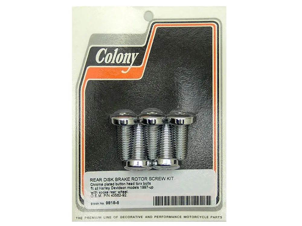 Colony #9818-5 Disc Rear Brake Rotor Torx Bolt Set Chrome 97-Up 1