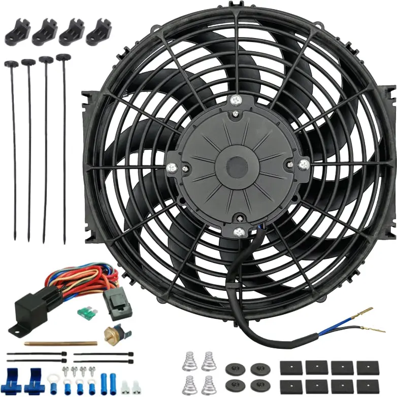 12-13 Inch 180W Electric Fan Push-In Radiator Fin Probe Thermostat Switch Kit 1