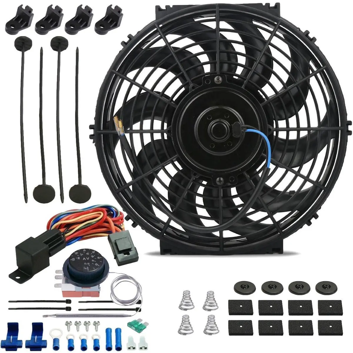 12-13 Inch 90W Electric Cooling Fan Adjustable Thermostat Wiring Switch Kit 1