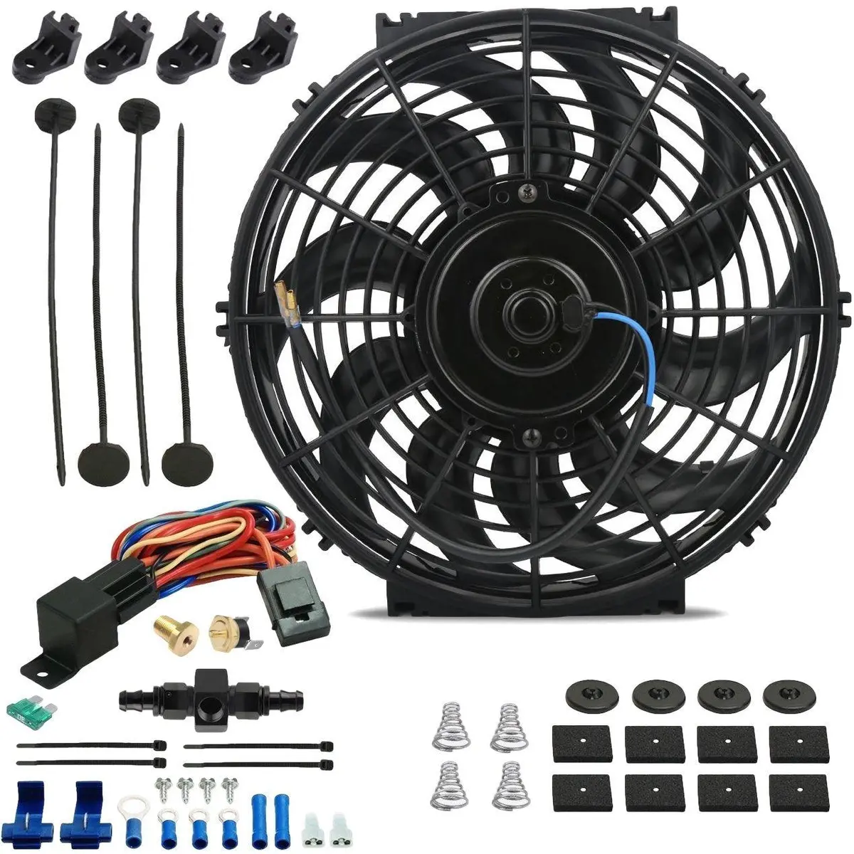 12-13 Inch 90W Electric Cooling Fan Hose Adapter Temperature Switch Kit 1