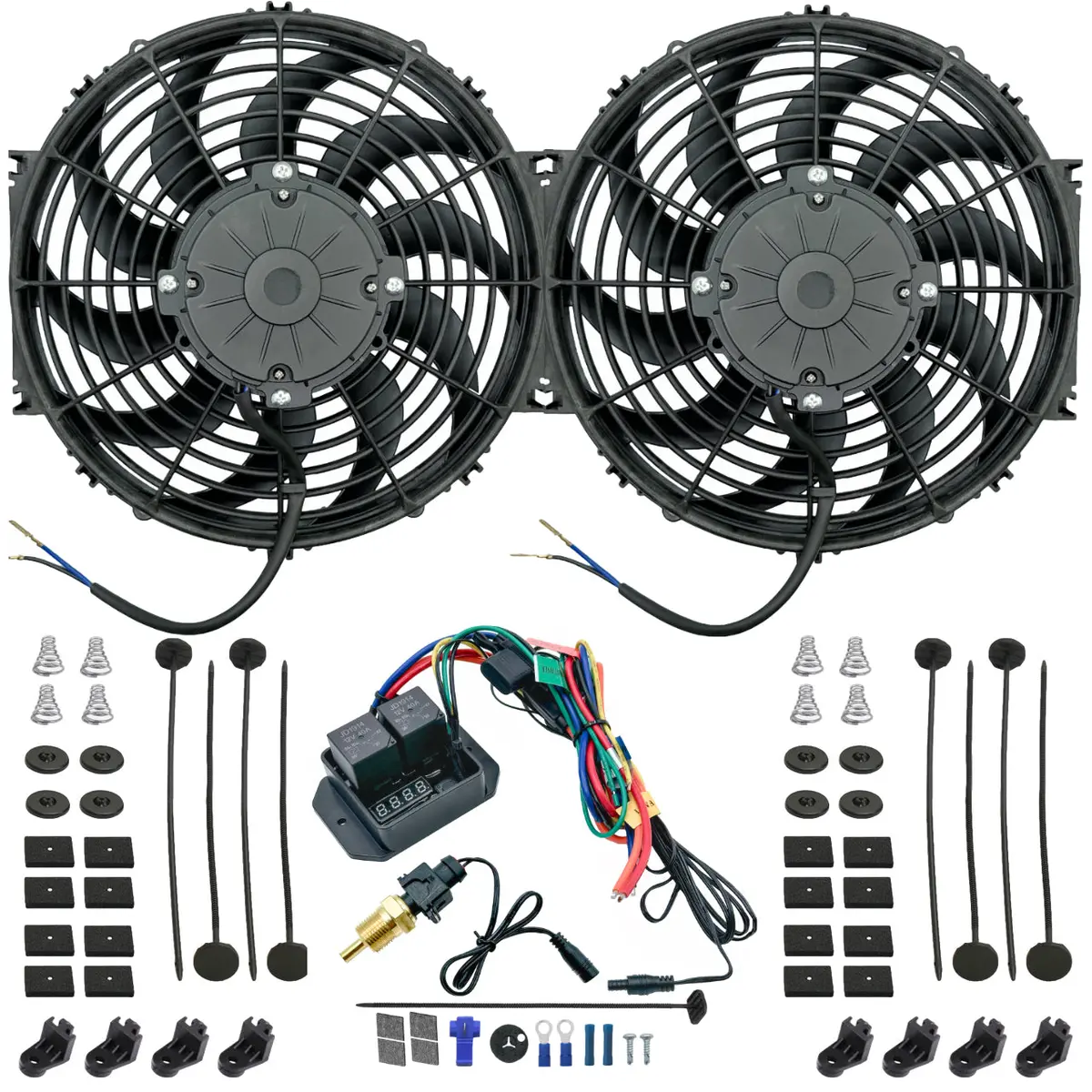 Dual 12-13 Inch 180W Electric Fan Digital Adjustable Thermostat Controller Switch 1