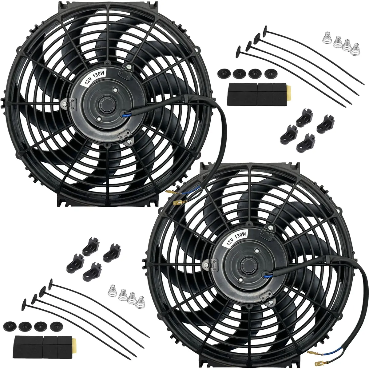 Dual 12-13 Inch 130W Motor 12 Volt Radiator Cooling Reversible Electric Fans 1