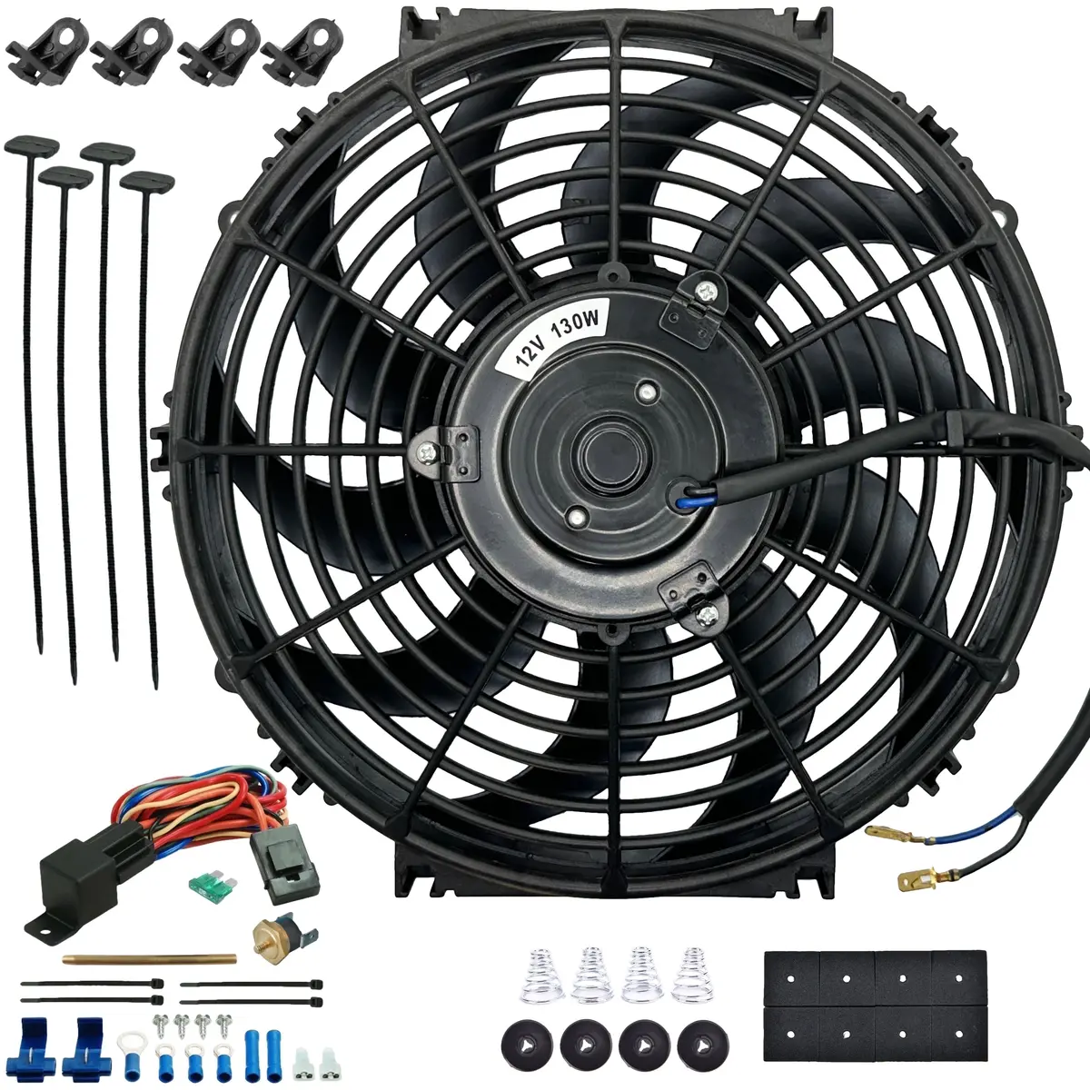 12-13 Inch 130W Electric Fan Push-In Radiator Fin Probe Thermostat Switch Kit 1