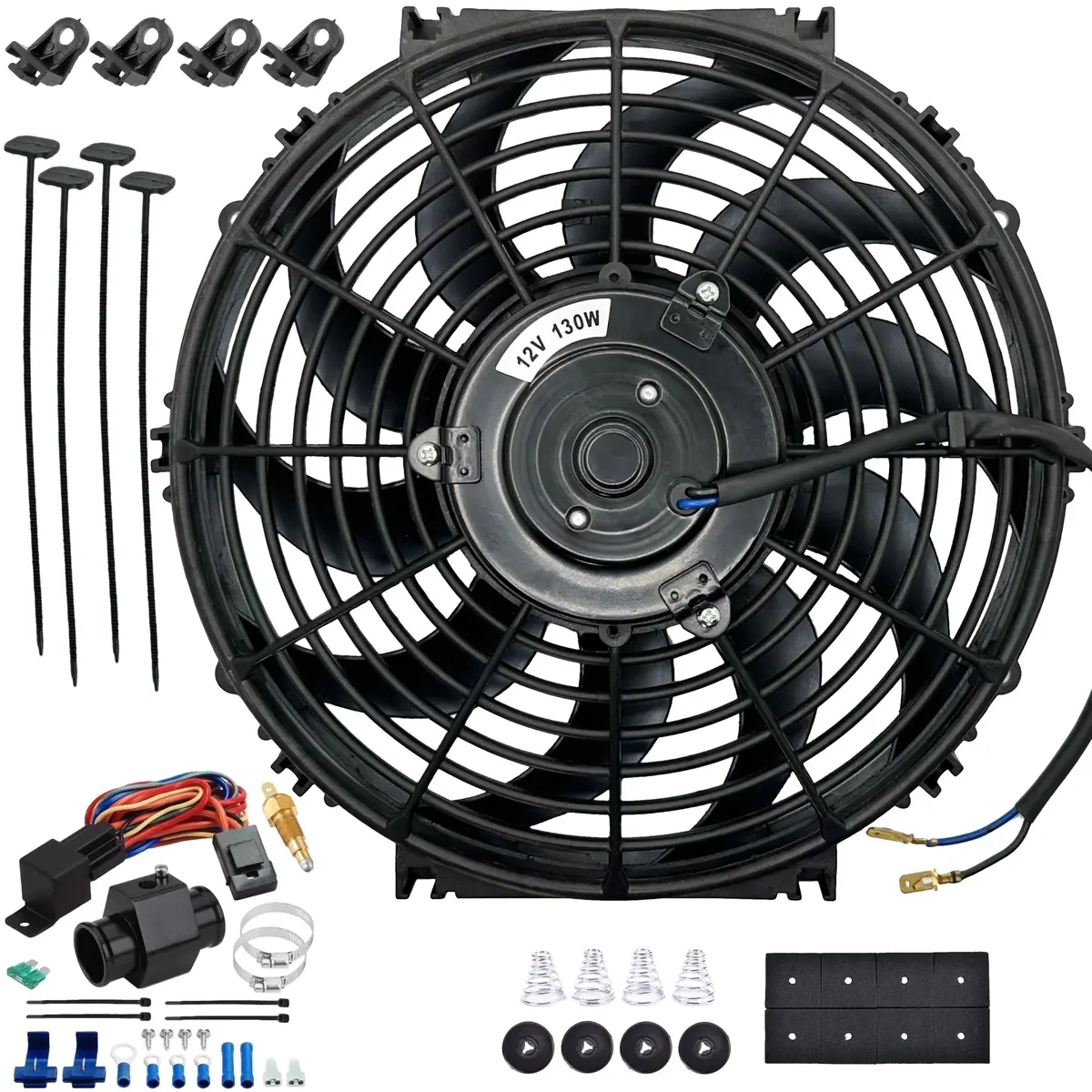 12-13 Inch 130W Electric Fans Radiator In-Hose Grounding Thermostat Wiring Kit 1