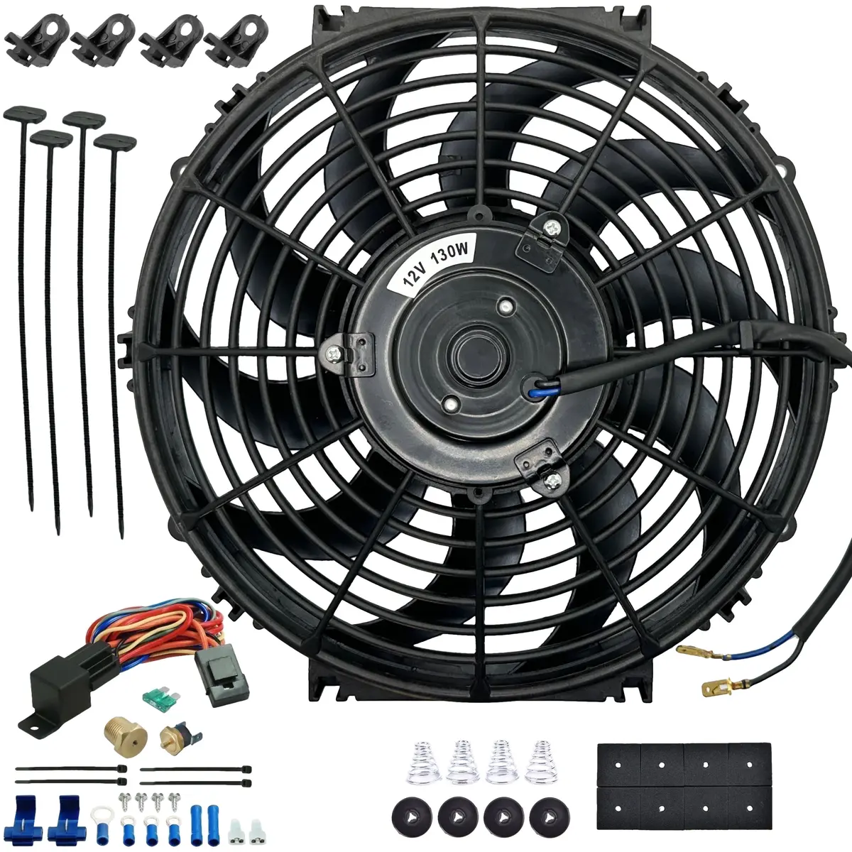 12-13 Inch 130W Electric Radiator Fan Thread-In Probe Temperature Switch Kit 1