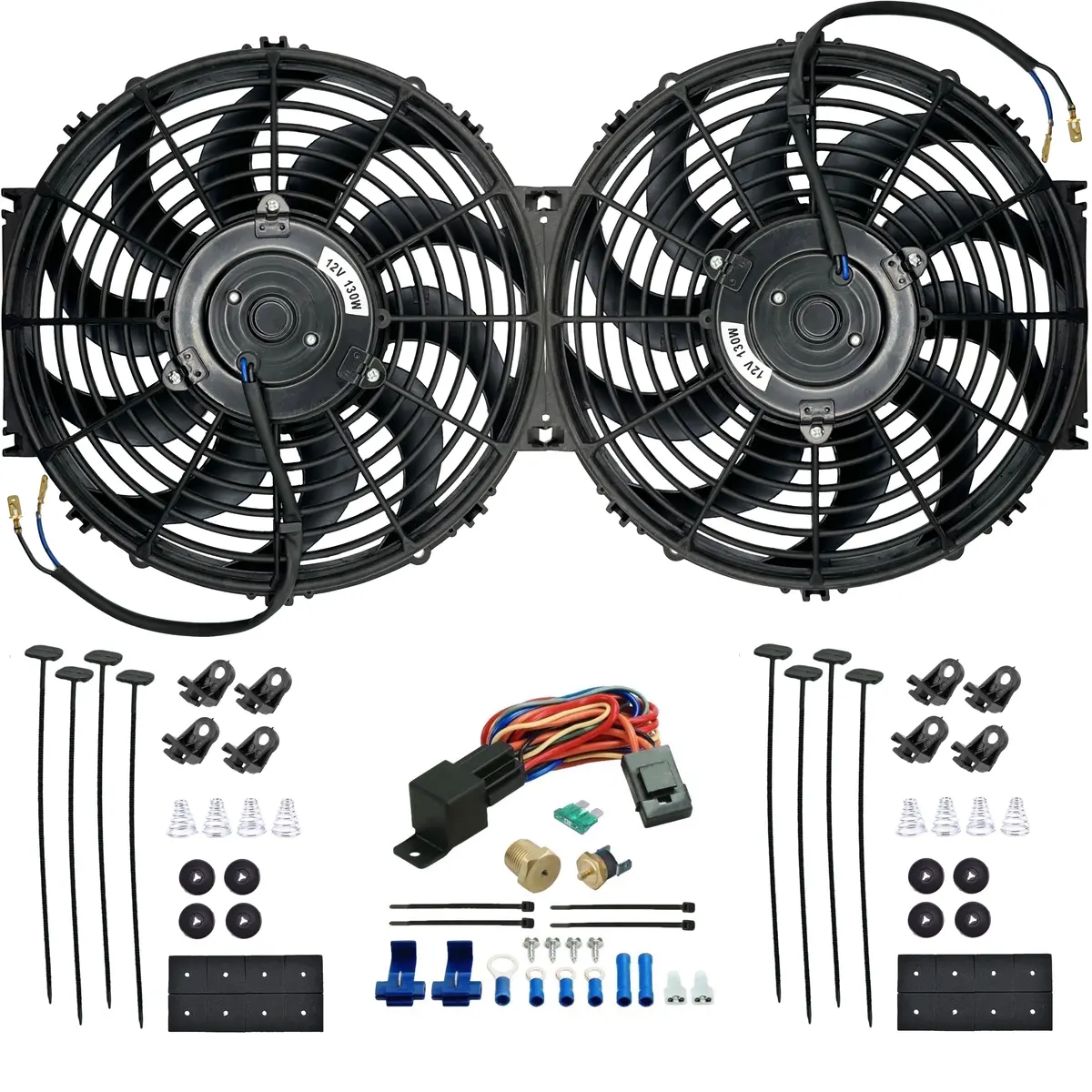 Dual 12-13 Inch 130W Electric Radiator Fans Thermo Temp Switch Wiring Kit 1