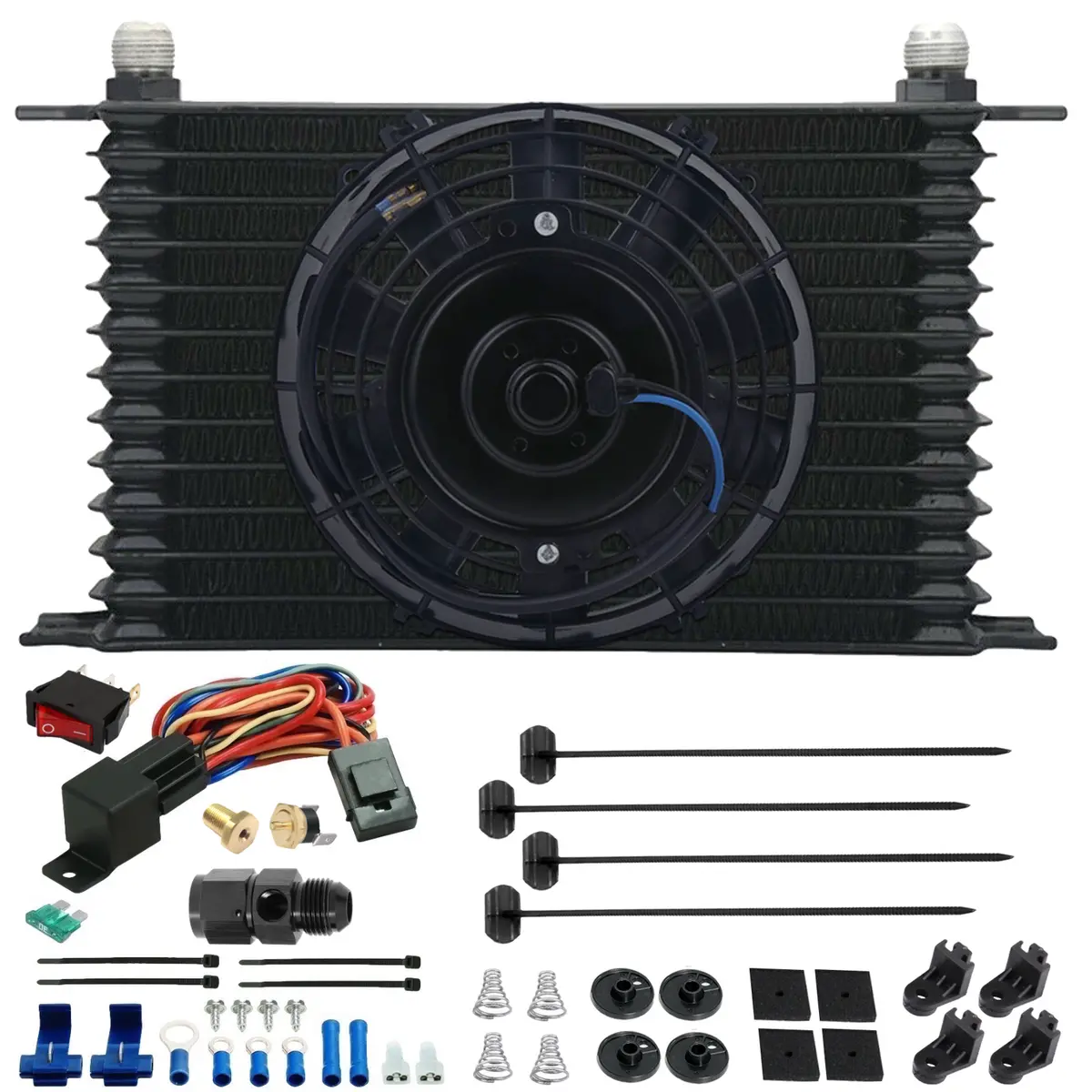 13 Row Transmission Oil Cooler Electric Fan An Hose End Thermostat Switch 1