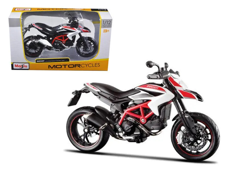 2013 Ducati Hypermotard Sp White With Black And Red Stripes 1/12 Diecast Motorcycle Model By Maisto 1