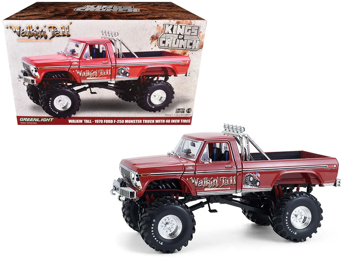 1979 Ford F-250 Monster Truck With 48-Inch Tires "Walkin' Tall" Red "Kings Of Crunch" Series 1/18 Diecast Model By Greenlight 1