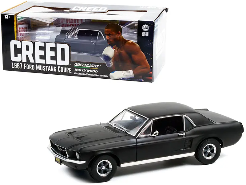 1967 Ford Mustang Coupe Matte Black (Adonis Creed's) "Creed" (2015) Movie 1/18 Diecast Model Car By Greenlight 1