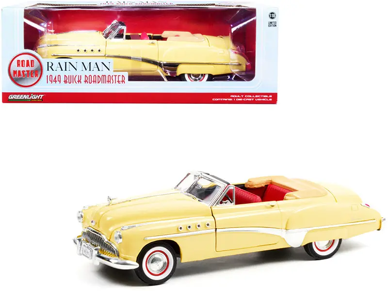 1949 Buick Roadmaster Convertible (Charlie Babbitt's) Yellow With Red Interior "Rain Man" (1988) Movie 1/18 Diecast Model Car By Greenlight 1