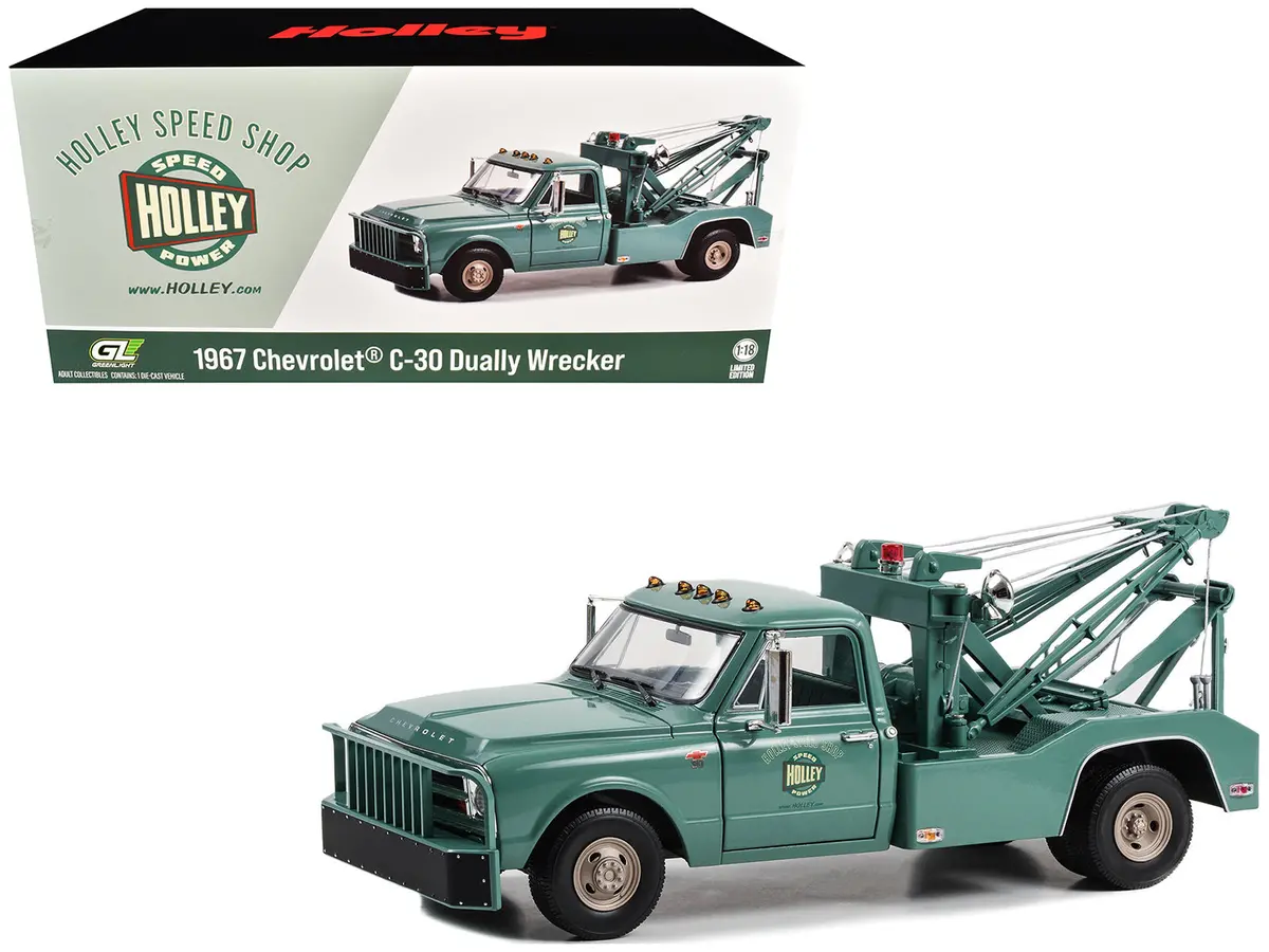 1967 Chevrolet C-30 Dually Wrecker Tow Truck "Holley Speed Shop" Green 1/18 Diecast Model By Greenlight 1