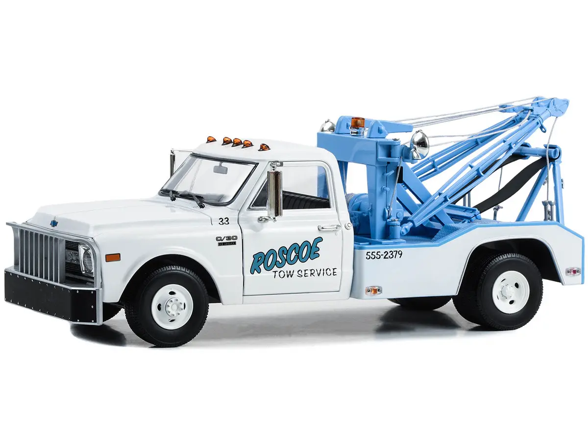 1969 Chevrolet C-30 Dually Wrecker Tow Truck "Roscoe Tow Service" White "Starsky And Hutch" (1975-1979) Tv Series 1/18 Diecast Model By Greenlight 2