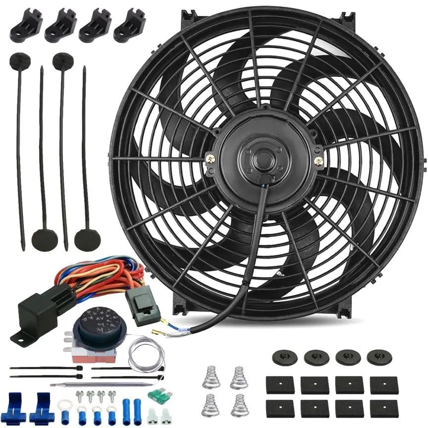 14-15 Inch 130W Electric Radiator Fan Adjustable Thermostat Wiring Switch 1