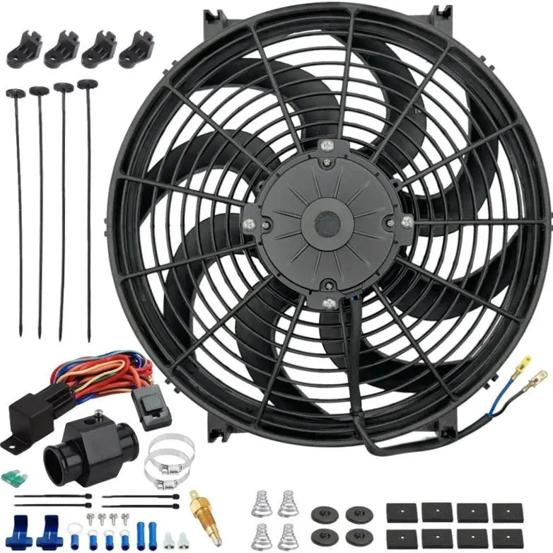 14-15 Inch 180W Electric Fans Radiator Hose Ground Thermostat Wiring Kit 1