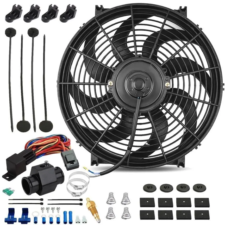 14-15 Inch 130W Electric Fans Radiator In-Hose Grounding Temp Switch Kit 1