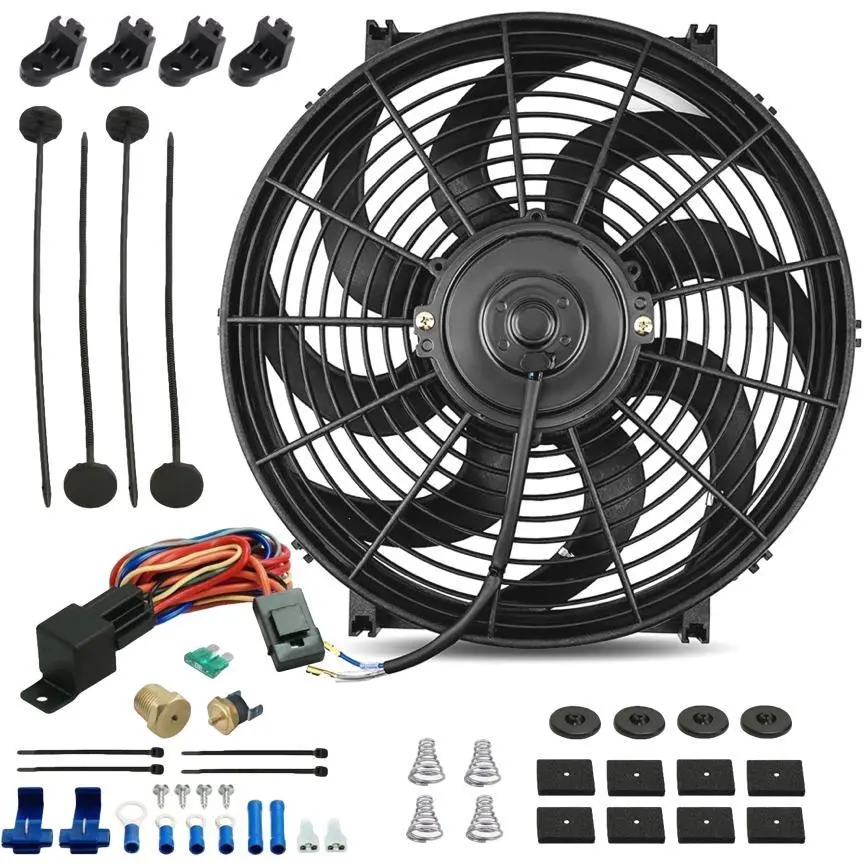 14-15 Inch 130W Electric Radiator Cooling Fan Thermostat Temp Switch Kit 1