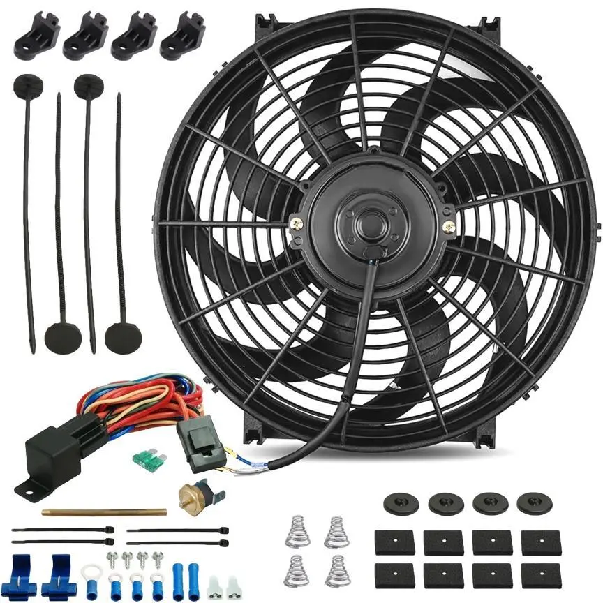 14-15 Inch 130W Electric Fan Push-In Radiator Thermostat Temp Switch Kit 1