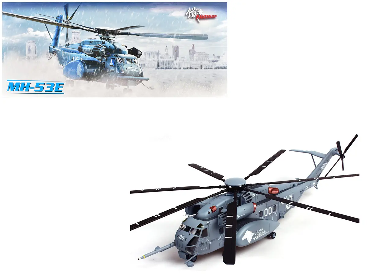 Sikorsky Mh-53E Sea Dragon Helicopter "United States Navy Black Stallions Tail Number 00" Light Gray 1/72 Diecast Model By Panzerkampf 1
