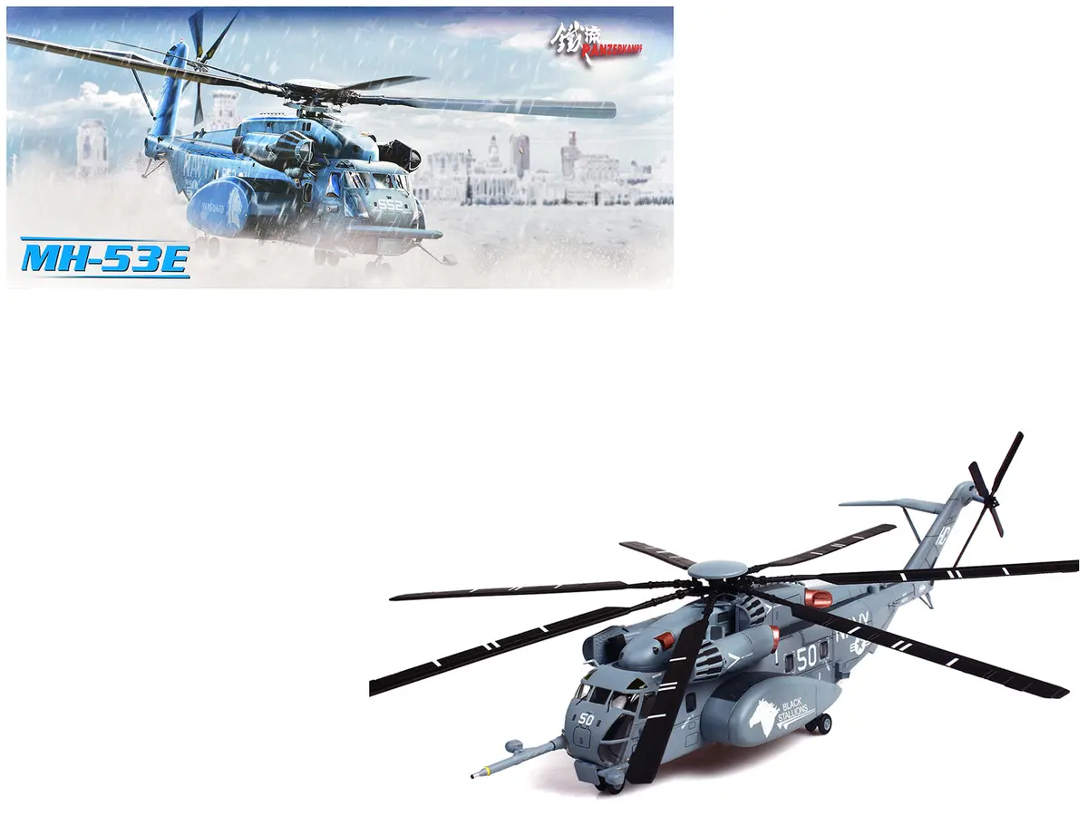 Sikorsky Mh-53E Sea Dragon Helicopter "United States Navy Black Stallions Tail Number 50" Light Gray 1/72 Diecast Model By Panzerkampf 1