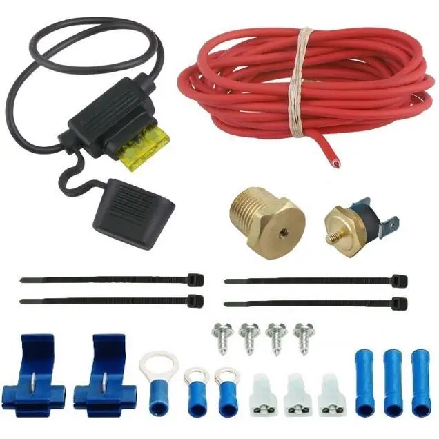 Electric Fan Npt Thread-In Thermostat Temperature Switch Sensor Wiring Kit 1