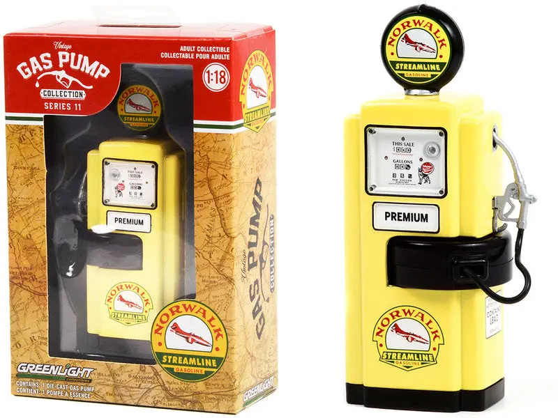 1948 Wayne 100-A Gas Pump "Norwalk Gasoline" Yellow And Black "Vintage Gas Pumps" Series #11 1/18 Diecast Model By Greenlight 1