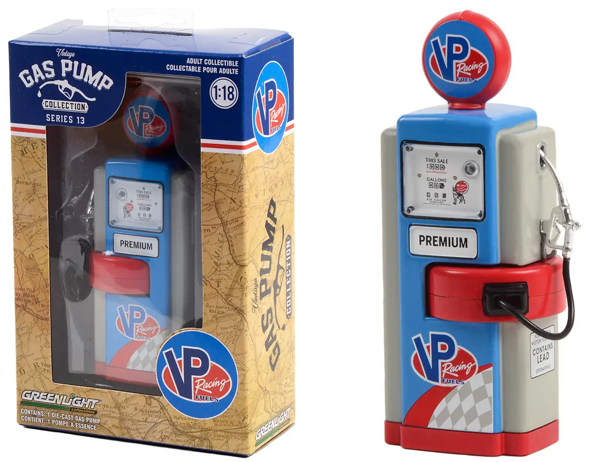 1948 Wayne 100-A Gas Pump "Vp Racing Fuels" Blue And Gray "Vintage Gas Pumps" Series #13 1/18 Diecast Model By Greenlight 1