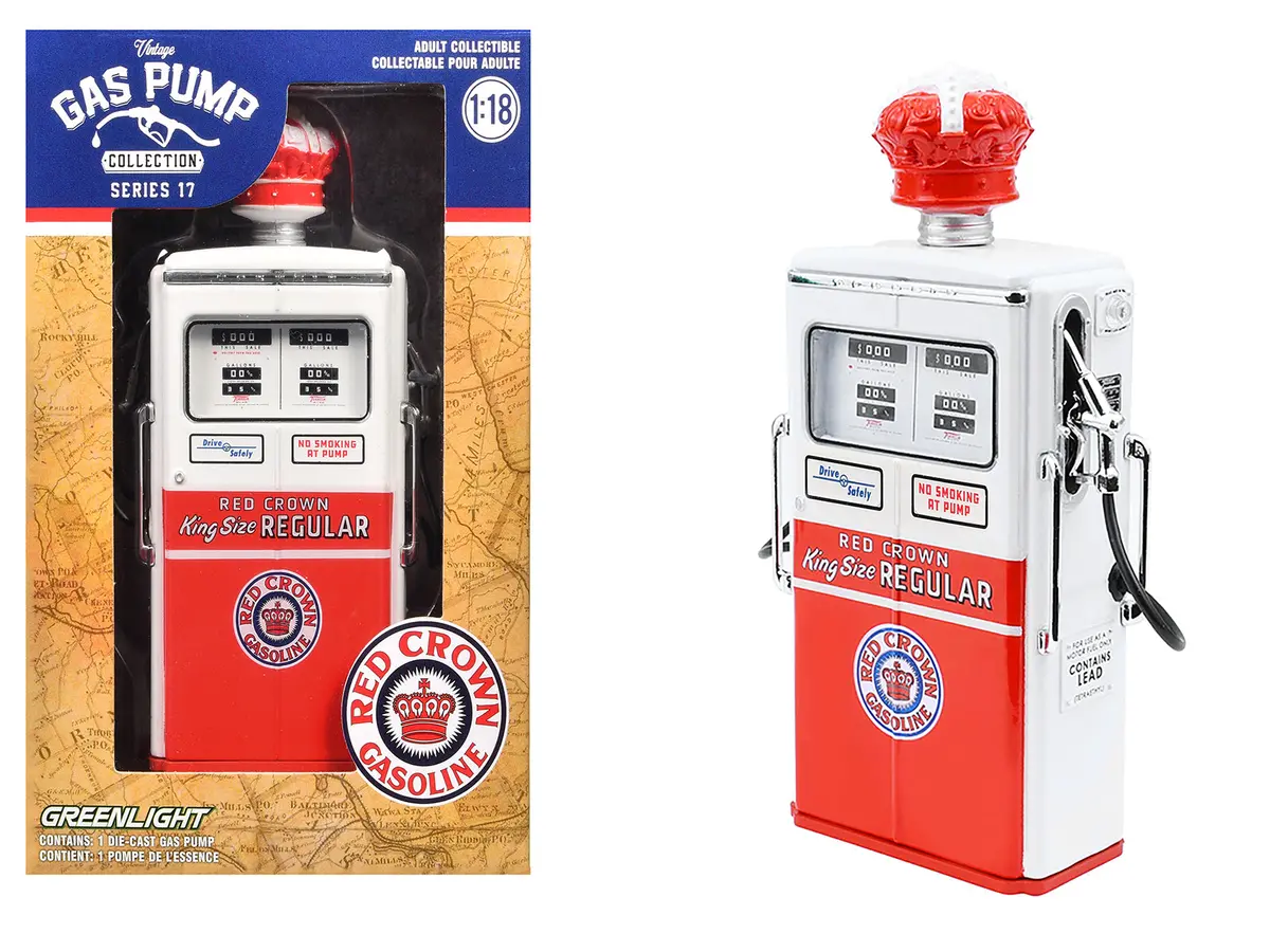 1954 Tokheim 350 Twin Gas Pump "Red Crown Gasoline" White And Red "Vintage Gas Pumps" Series 17 1/18 Diecast Replica By Greenlight 1